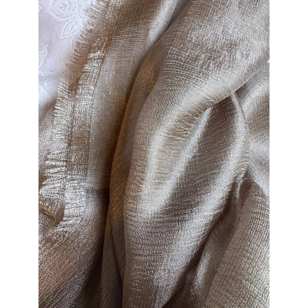 NORDSTROM Sheer Silk Blend Wrap Scarf  Gold Fringe Hem 80” X 28” $79 - Picture 7 of 9